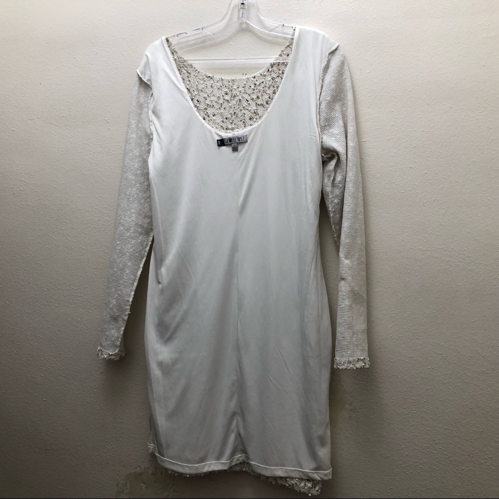 Jennifer Lopez Sequin long Sleeve Sheath Mini Dress Women's Size L White/Gold - Picture 11 of 14
